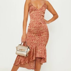 Red Leopard Print Frill Hem Midi Dress size 2